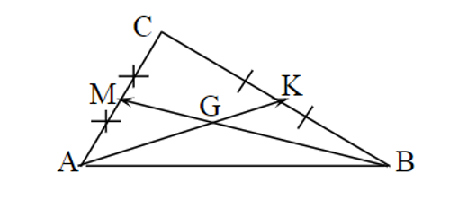 Cho AK và BM là hai trung tuyến của tam giác ABC. Phân tích vectơ AB theo hai (ảnh 1)