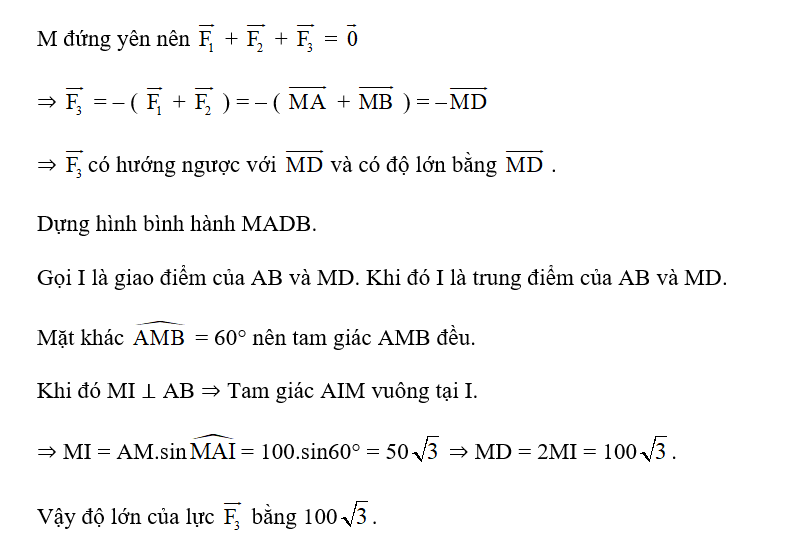 Cho ba lực vecto F1= vecto MA, vecto F2= vecto MB và vecto F3= vecto MC cùng tác (ảnh 2)