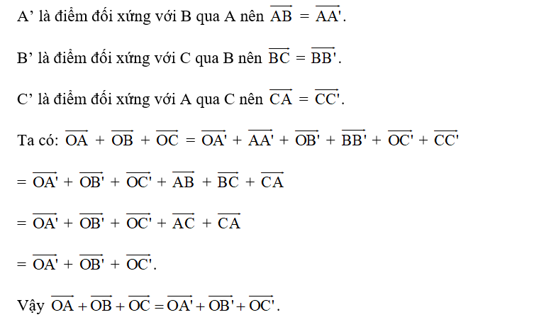 Cho tam giác ABC, gọi A’ là điểm đối xứng với B qua A, gọi B’ là điểm đối xứng (ảnh 1)