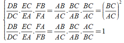 Cho tam giác ABC có các đường phân giác là AD, BE, CF. Chọn phát biểu đúng trong (ảnh 1)