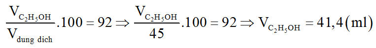 Cho 45ml dung dịch ancol etylic 92oC phản ứng hết với Na dư, thu được V lít khí H2 (đktc). Biết khối lượng riêng của ancol etylic nguyên chất bằng 0,8g/ml. Giá trị của V là: (ảnh 1)
