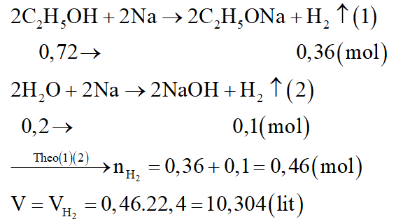Cho 45ml dung dịch ancol etylic 92oC phản ứng hết với Na dư, thu được V lít khí H2 (đktc). Biết khối lượng riêng của ancol etylic nguyên chất bằng 0,8g/ml. Giá trị của V là: (ảnh 3)