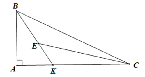 Cho tam giác ABC vuông tại A. Lấy điểm K nằm trên cạnh AC. Lấy điểm E (ảnh 1)