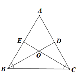 Cho tam giác ABC có AB = AC = BC, phân giác BD và CE cắt nhau (ảnh 1)