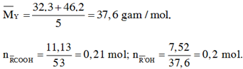 Hỗn hợp X gồm axit HCOOH và CH3COOH (tỉ lệ mol 1:1). Hỗn hợp Y gồm hai ancol CH3OH và C2H5OH (tỉ lệ mol 3 : 2) (ảnh 4)