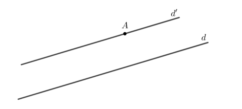 Cho điểm A và đường thẳng d không đi qua A. Hãy vẽ đường thẳng d' đi qua A và song song với d. (ảnh 3)