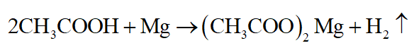 Axit axetic có thể tác dụng được với những chất nào trong các chất sau đây: (1) Mg; (2) KOH; (3) Fe2O3; (4) NaCl; (5) CaCO3; (6) NaHCO3. Viết các phương trình hóa học (nếu có). Ghi rõ “không phản ứng” nếu không có phản ứng xảy ra. (ảnh 1)