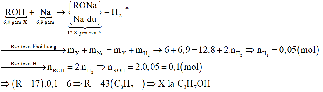 Cho 6,0 gam chất hữu cơ X có công thức là ROH (R là gốc hidrocacbon) tác dụng hết với 6,9 gam Na thu được 12,8 gam rắn Y. Số công thức cấu tạo thỏa mãn X là: (ảnh 2)