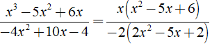 Rút gọn phân thức sau:   a) x^3 - 5x^2 + 6x/ -4x^2 + 10x -4 (ảnh 2)
