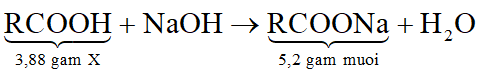 Trung hòa 3,88 gam hỗn hợp X gồm hai axit cacboxylic no đơn chức, mạch hở có công thức chung là CnH2n+1COOH bằng dung dịch NaOH, cô cạn toàn bộ dung dịch sau phản ứng thu được 5,2 gam muối khan. Nếu đốt cháy hoàn toàn 3,88 gam X thì thể tích oxi (đktc) cần dùng là: (ảnh 1)