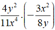 Kết quả của phép tính 4y^2/11x^4 . (-3x^2/8y) (ảnh 1)