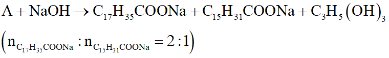 Khi thực hiện phản ứng xà phòng hóa một loại chất béo A bằng dung dịch NaOH, người ta thu được glixerol và hỗn hợp gồm 2 muối C17H35COONa và C15H31COONa với tỉ lệ số mol tương ứng là 2 : 1. Hãy xác định công thức cấu tạo có thể có của loại chất béo này. (ảnh 1)