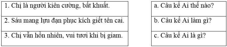 Nối câu ở cột bên trái phù hợp với kiểu câu ở cột bên phải:  (ảnh 1)