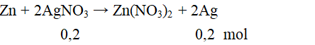 Ngâm một lá Zn dư vào 200 ml dung dịch AgNO3 1M. Khi phản ứng kết thúc khối lượng Ag thu được là: (ảnh 1)