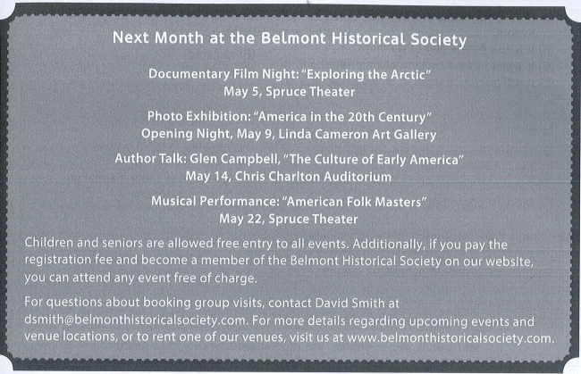 What is indicated about the Belmont Historical Society? (ảnh 1)