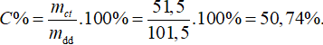 Trộn 50ml axit axetic (D = 1,03 g/cm3) với 50ml nước cất (D = 1 g/cm3). Tính nồng độ % của axit axetic trong dung dịch đó. (ảnh 1)