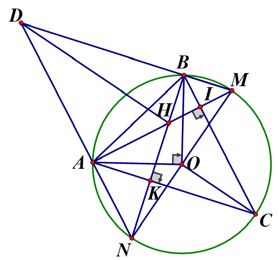 Cho đường tròn (O), hai điểm A, B nằm trên (O) sao cho góc AOB = 90 độ (ảnh 1)
