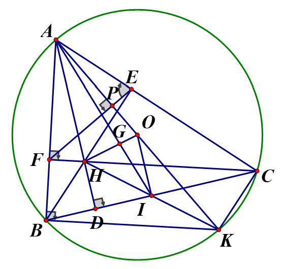 Cho tam giác ABC ( AB< AC ) nội tiếp đường tròn (O). Các đường cao AD, BE, CF của tam giác ABC cắt nhau tại H  Chứng minh tứ giác BCEF nội tiếp (ảnh 1)
