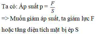 Muốn giảm áp suất lên diện tích bị ép ta có thể làm như thế nào A. Giảm áp lực lên diện tích bị ép. (ảnh 1)