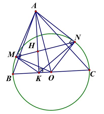 Cho tam giác ABC có ba góc nhọn ( AB<AC) và đườn cao AK ( K thuộc BC)  (ảnh 1)