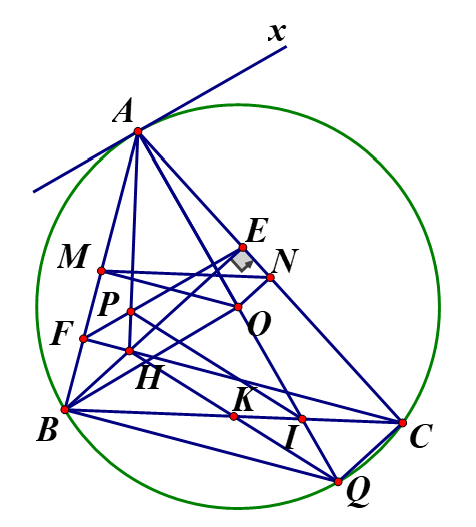 Cho tam giác ABC có ba góc nhọn AB< AC nội tiếp đường tròn (O (ảnh 1)
