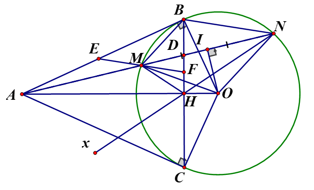 Từ điểm A nằm ngoài đường tròn (O) kẻ hai tiếp tuyến AB, AC với đường tròn (ảnh 1)