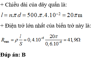 Cuộn dây dẫn một biến trở con chạy được làm bằng hợp kim niken có điện trở suất . Điện trở lớn nhất của biến trở này là: (ảnh 1)