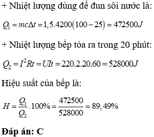 Một bếp điện được sử dụng với hiệu điện thế 220V thì dòng điện chạy qua bếp có cường độ 2A. (ảnh 1)