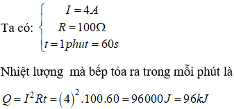 Một bếp điện khi hoạt động bình thường có điện trở R = 100  và cường độ dòng điện qua bếp là I = 4A. (ảnh 1)