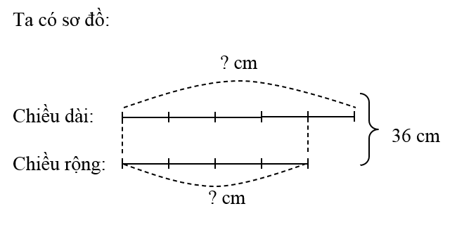Một hình chữ nhật chu vi 72 cm, chiều rộng bằng 4/5 chiều dài. Tính diện tích của hình chữ nhật đó. (ảnh 1)