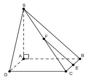 Cho hình chóp SABCD có đáy là hình vuông ABCD,   SA vuông góc ABCD và SA=AD (ảnh 1)