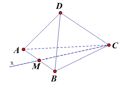 Cho tứ diện đều ABCD , M là trung điểm của cạnh AB . Khi đó góc giữa hai vec tơ AB, CM . (ảnh 1)