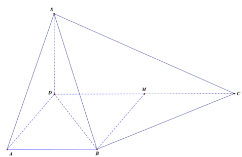 Cho hình chóp SABCD có đáy ABCD hình thang vuông tại A và D (ảnh 1)