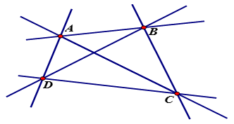 Lấy 4 điểm A, B, C, D trong đó không có ba điểm nào thẳng hàng. Kẻ các đường thẳng đi qua các cặp điểm. Có tất cả bao nhiêu đường thẳng (ảnh 1)