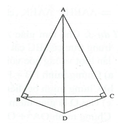 Cho tam giác cân tại A. Đường thẳng vuông góc với AB tại B cắt đường thẳng vuông góc với AC tại C ở D.  (ảnh 1)