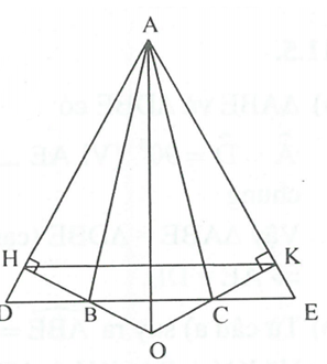 Cho tam giác ABC cân tại A. Trên tia đối của tia BC lấy điểm D, trên tia đối của tia CB lấy điểm E sao cho (ảnh 1)