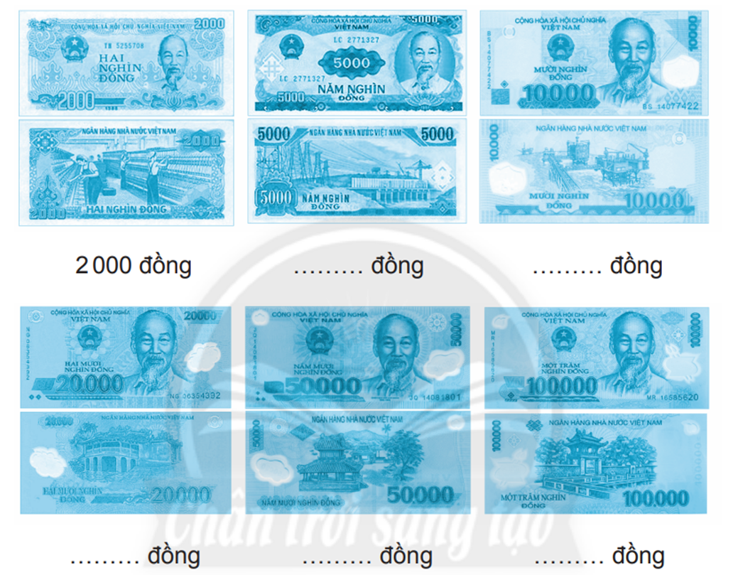Viết mệnh giá mỗi tờ tiền bằng số 2 000 đồng đồng đồng (ảnh 1)