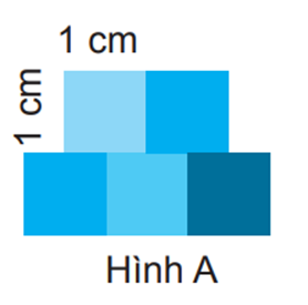 Số? Hồng dùng 5 miếng giấy hình vuông cạnh 1 cm xếp thành hình A. Diện tích hình A là:  (ảnh 1)