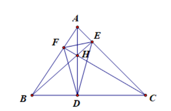 Cho tam giác nhọn ABC có hai đường cao BE và CF cắt nhau tại điểm H. 1) Chứng minh tứ giác AEHF nội tiếp đường tròn.   (ảnh 1)