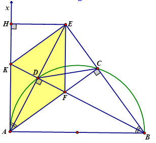 Cho điểm C thuộc nửa đường tròn đường kính AB. Kẻ tiếp tuyến Ax của nửa đường tròn đó (Ax nằm trên cùng một nửa mặt phẳng có bờ là đường thẳng AB chứa nửa đường tròn). (ảnh 1)