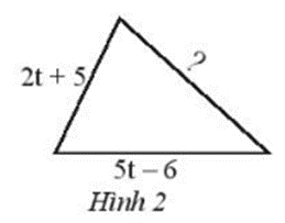 Cho tam giác (xem Hình 2) có chu vi bằng 12t – 6. Hãy tìm cạnh chưa biết của  (ảnh 1)