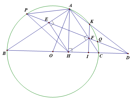 Cho đường tròn (O) có tâm O, đường kính BC. Lấy một điểm A trên đường tròn (O) sao cho AB>AC. (ảnh 1)