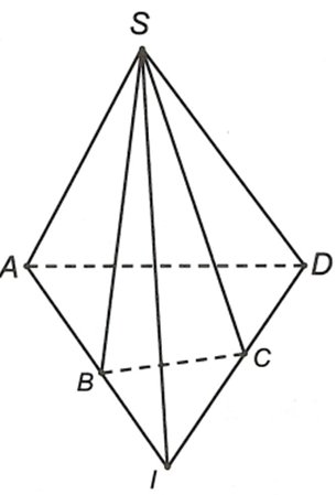 Cho hình chóp S.ABCD có ABCD là tứ giác lồi với AB và CD không song song. Gọi I là giao điểm của hai đường thẳng AB và CD. (ảnh 1)