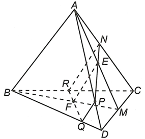 Cho tứ diện ABCD, gọi M là trung điểm của CD, E là trung điểm của AM và F là trung điểm của BM. a) Chứng minh rằng EF song song với các mặt phẳng (ABC) và (ABD) (ảnh 1)