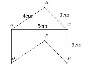 Cho hình lăng trụ đứng tam giác có kích thước như hình vẽ. Diện tích xung quanh của (ảnh 1)