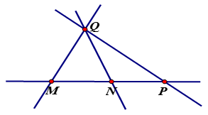 Lấy 4 điểm M, N, P, Q trong đó ba điểm M, N, P thẳng hàng và điểm Q nằm ngoài đường thẳng trên (ảnh 1)