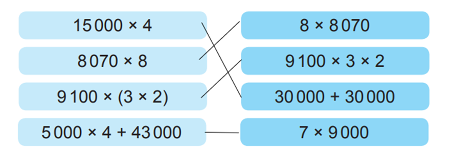 Nối các biểu thức có giá trị bằng nhau. 15 000 x 4 8 x 8070 (ảnh 2)