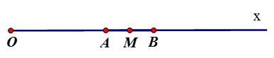 Cho hai điểm phân biệt A và B cùng nằm trên tia Ox sao cho OA = 4cm, OB = 6cm. Gọi M là trung điểm của đoạn thẳng AB.  (ảnh 1)