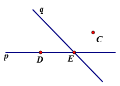 Vẽ hai đường thẳng p, q và 3 điểm C, D, E thỏa mãn các điều kiện sau: c không thuộc p và c không thộc q (ảnh 1)