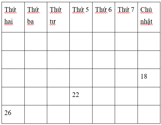 Điền số thích hợp vào ô trống trong tờ lịch tháng 4 (có 30 ngày) (ảnh 1)